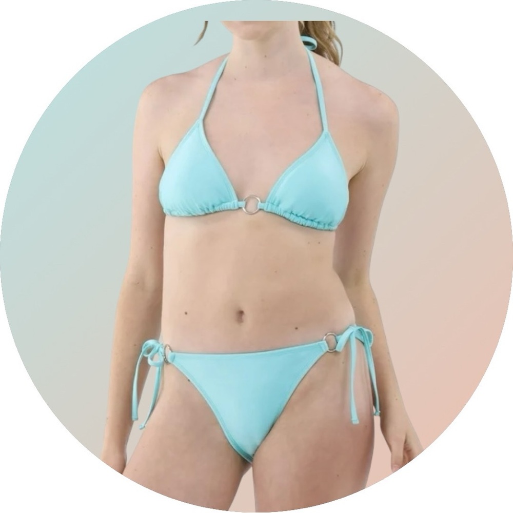 No Boundaries Women's 2-Piece O-Ring, String, Turquoise Bikini Set Size XS (0-2)